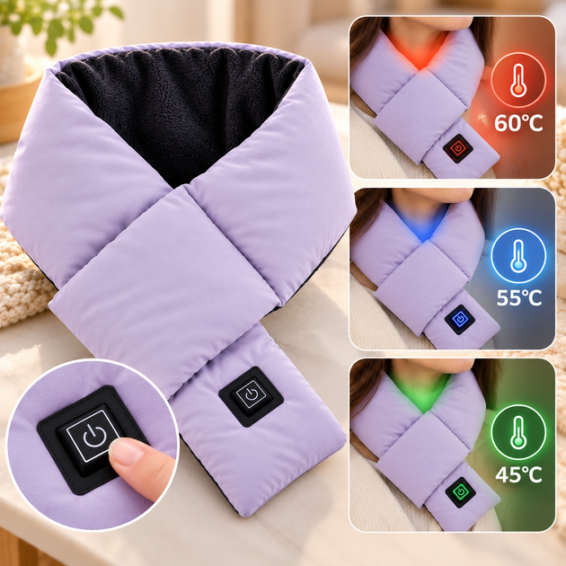Шарф с подогревом электрический USB Intelligent Heating Scarf, 3 режима, фиолетовый - изображение 5