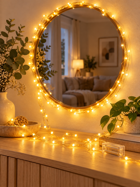 LED-гірлянда Pepco Home «Золотиста нитка» на батарейках 10 м, 100 LED, тепле золотисто-жовте світіння - зображення 5