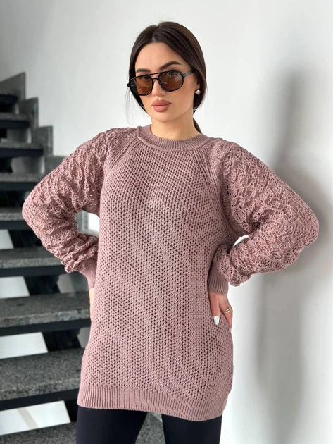 Подовжений вʼязаний жіночий светр KAMILA, колір Темна пудра розмір One Size - Фото 11 Подовжений вʼязаний жіночий светр KAMILA, колір Темна пудра розмір One Size - изображение 11