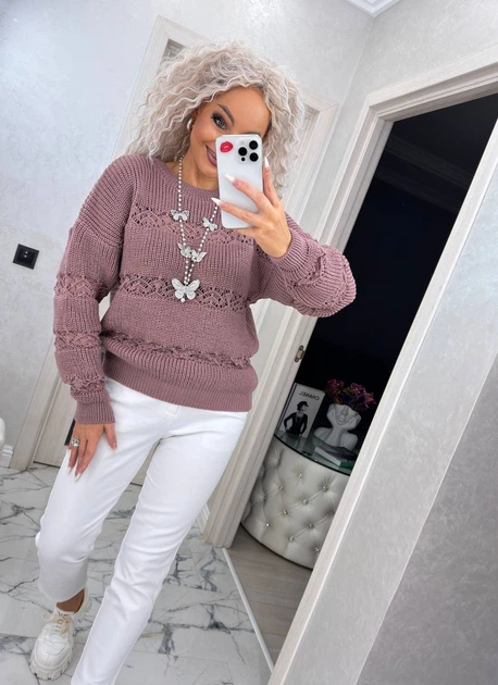 Жіночий вʼязаний ажурний светр LILIA, колір Темна пудра розмір One Size - Фото 7 Жіночий вʼязаний ажурний светр LILIA, колір Темна пудра розмір One Size - зображення 7