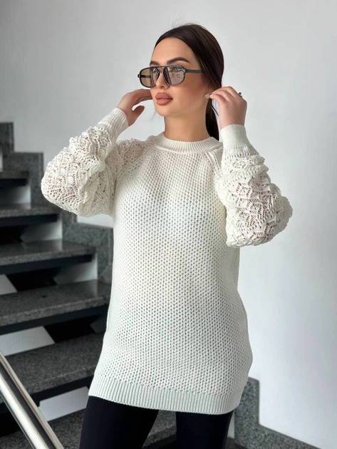 Подовжений вʼязаний жіночий светр KAMILA, колір Білий розмір One Size - Фото 7 Подовжений вʼязаний жіночий светр KAMILA, колір Білий розмір One Size - изображение 7