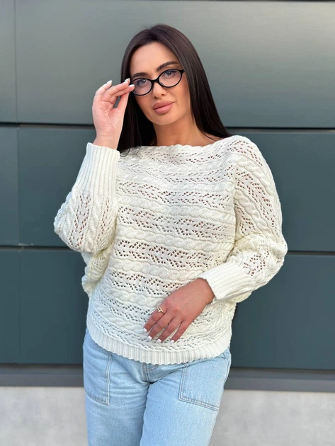 Жіночий вʼязаний ажурний светр AMMI, колір Білий розмір One Size - Фото 1 Жіночий вʼязаний ажурний светр AMMI, колір Білий розмір One Size - зображення 1