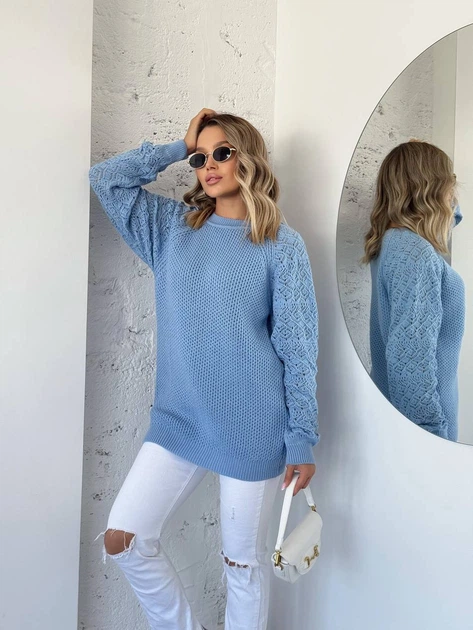 Подовжений вʼязаний жіночий светр KAMILA, колір Блакитний розмір One Size - изображение 3