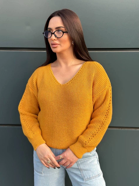 Жіночий вʼязаний светр LAURA, колір Гірчичний розмір One Size - Фото 8 Жіночий вʼязаний светр LAURA, колір Гірчичний розмір One Size - зображення 8