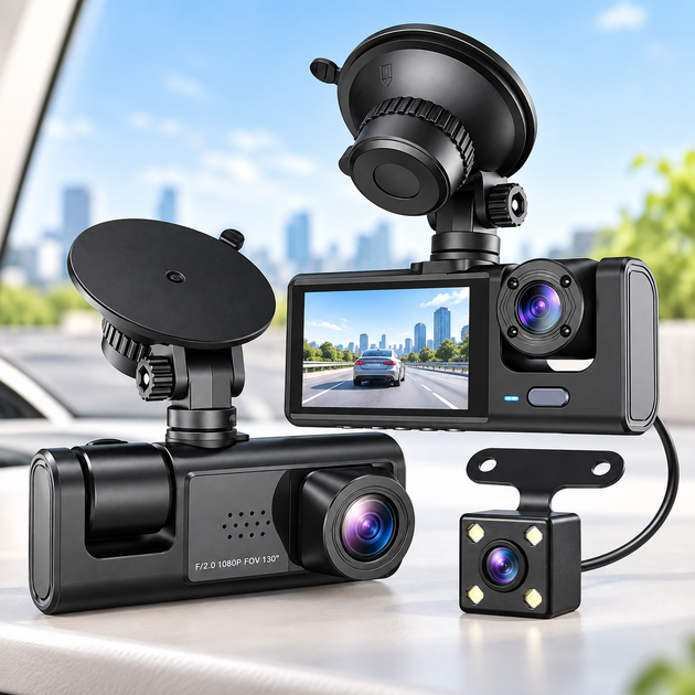 Відеореєстратор із трьома камерами 1296P Full HD+, G-Sensor, нічне знімання - Фото 2 Відеореєстратор із трьома камерами 1296P Full HD+, G-Sensor, нічне знімання - зображення 2