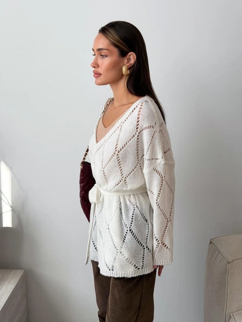 В'язаний жіночий кардиган Мрія ART KNIT молочний, oversize 046612 - зображення 6