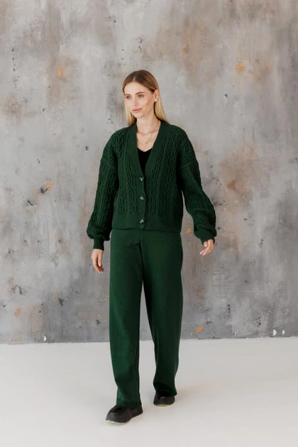 Жіночі в'язані штани Олівія ART KNIT смарагд, L-XL 046154 - зображення 3