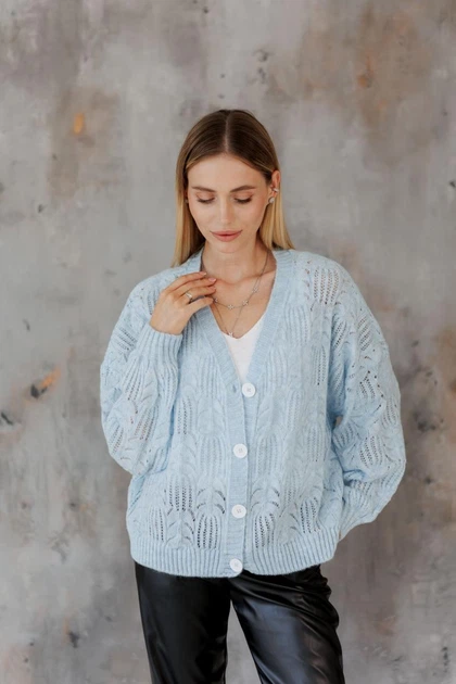 Кардиган жіночий Мереживо ART KNIT блакитний, S-M 045752 - Фото 5 Кардиган жіночий Мереживо ART KNIT блакитний, S-M 045752 - зображення 5