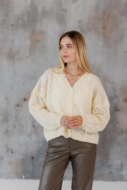 Кардиган жіночий Мереживо ART KNIT лимонний, S-M 045748 - Фото 1 Кардиган жіночий Мереживо ART KNIT лимонний, S-M 045748 - зображення 1