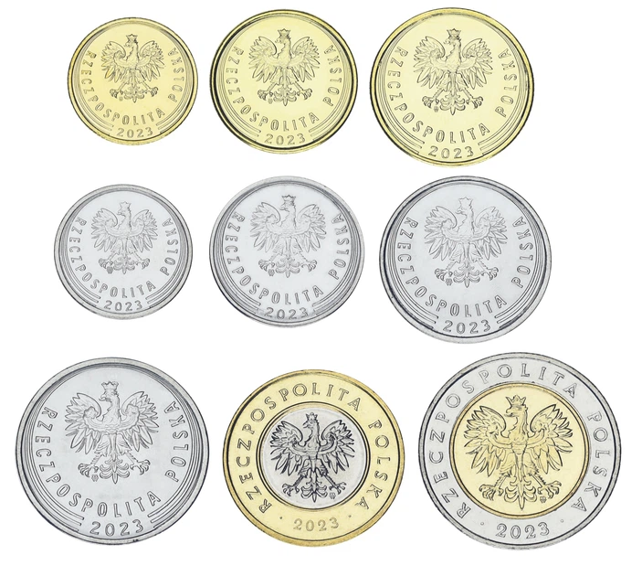 Набір монет Польща набір з 9 монет 2023 UNC 1, 2, 5, 10, 20, 50 грошів, 1, 2, 5 злотих - Фото 2 Набір монет Польща набір з 9 монет 2023 UNC 1, 2, 5, 10, 20, 50 грошів, 1, 2, 5 злотих - зображення 2