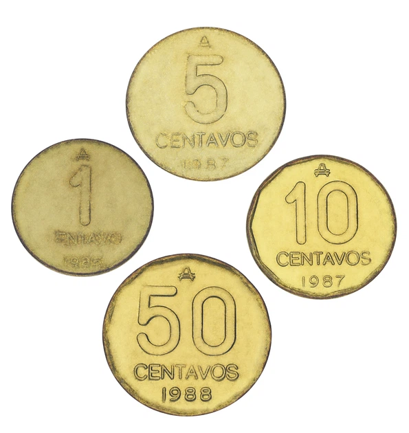Набір монет Аргентина набір з 4 монет 1986-1988 F-VF 1, 5, 10, 50 сентаво - Фото 2 Набір монет Аргентина набір з 4 монет 1986-1988 F-VF 1, 5, 10, 50 сентаво - зображення 2