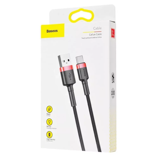 Кабель Baseus Cafule Cable USB for Type-C 3A 1 м Red/Black - зображення 2