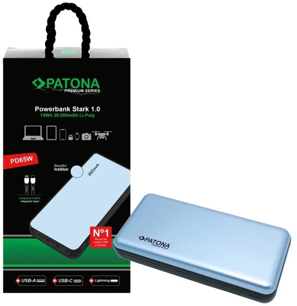 Powerbank PATONA Premium Stark 1.0 20000 mAh 65W Blue (4055655232302) - obraz 7