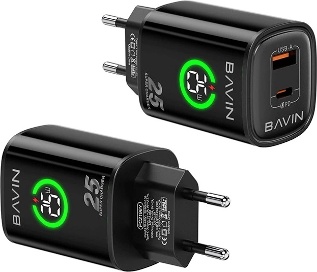 Комплект Зарядное устройство Bavin PC2196Y-С 25W 2U+C + кабель Type-C - USB-A 18W Black (C-PC2196Y-C BK) - изображение 2