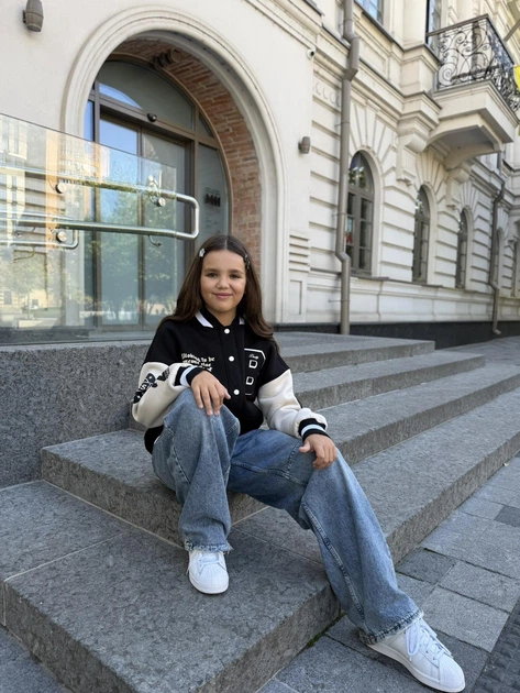 Бомбер для дівчинки тепла кофта підліткова утеплена толстовка дитяча на флісі без капюшона IRmAS 1396 розмір зріст 152 чорний - зображення 12