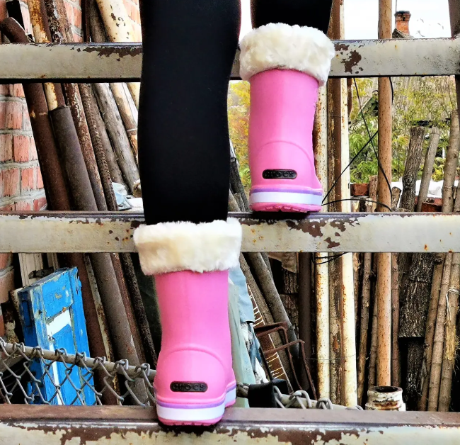 Женские теплые зимние резиновые полусапожки CROCS 38р (24 см) Розовые - изображение 4