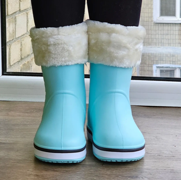 Женские теплые зимние резиновые полусапожки CROCS 36р (23 см) Голубые - изображение 4