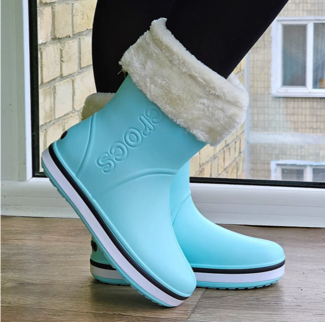 Женские теплые зимние резиновые полусапожки CROCS 36р (23 см) Голубые - изображение 9