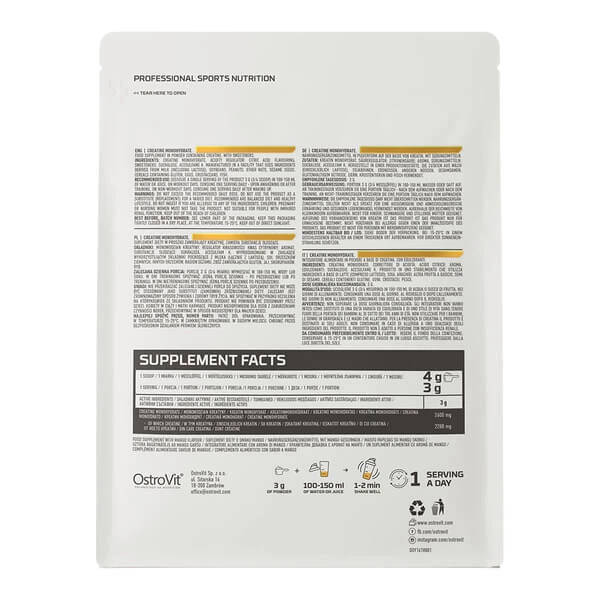 Моногідрат Creatine Monohydrate 500 грам Манго OstroVit (2000003590636) - зображення 2
