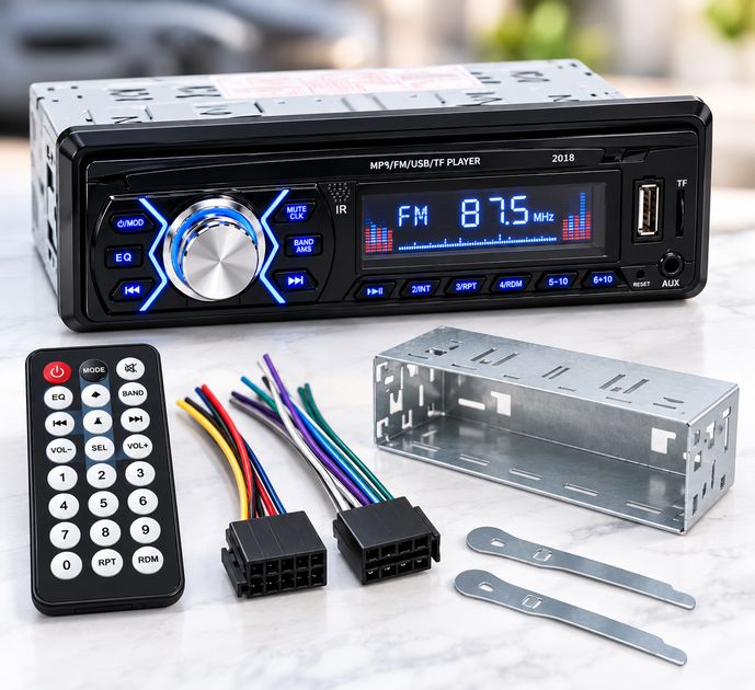 Автомагнитола 2018 1 DIN, USB, SD/MMC, AUX, FM, RGB-подсветка, пульт ДУ - изображение 4