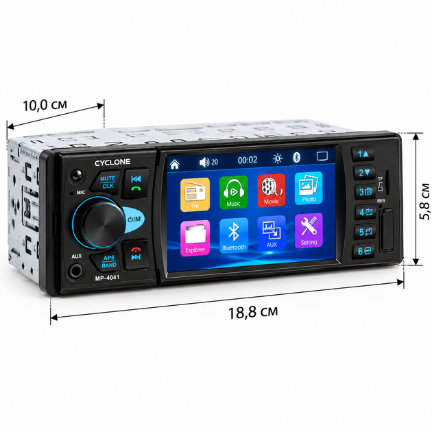 Автомагнитола MP-4041 1DIN с сенсорным экраном 3,8", Bluetooth, USB, microSD, FM, 4×45 Вт - изображение 6