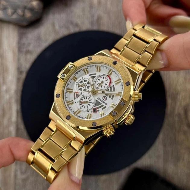 Наручний годинник Forsining 6914 Gold-White Steel - изображение 2