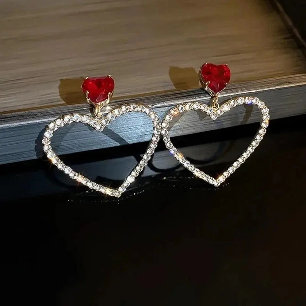 Серьги в стразах и кристаллах сердце, 5690 - изображение 4