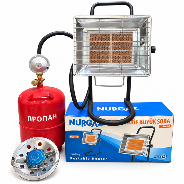 Комплект туристичний газовий обігрівач NURGAZ балон 12л INTERTOOL редуктор зі шлангом пальник на балон у подарунок 3.5 кВт - зображення 5