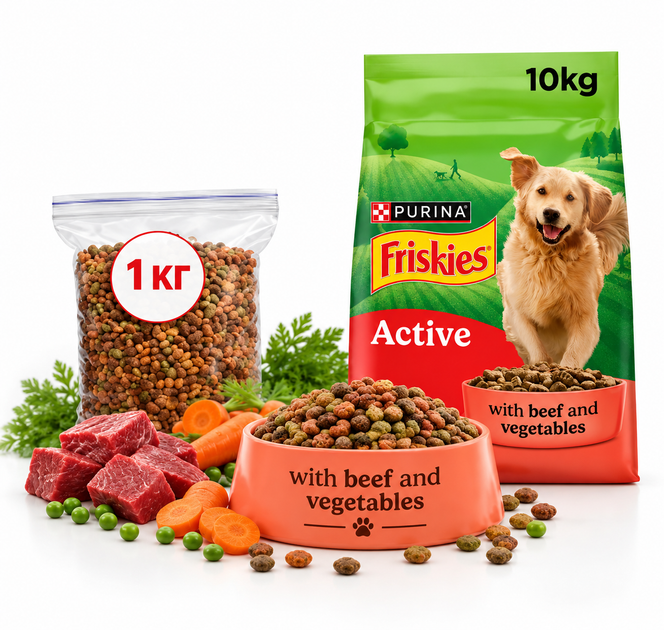 Сухий корм для дорослих активних собак Friskies з яловичиною 1кг - Фото 1 Сухий корм для дорослих активних собак Friskies з яловичиною 1кг - изображение 1