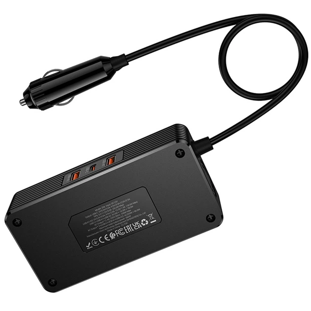 АЗУ инвертор Hoco Z66 New PD66W+QC3.0 (2USB-A/1C/2xSocket) (0.5m) Black - Фото 3 АЗУ инвертор Hoco Z66 New PD66W+QC3.0 (2USB-A/1C/2xSocket) (0.5m) Black - изображение 3