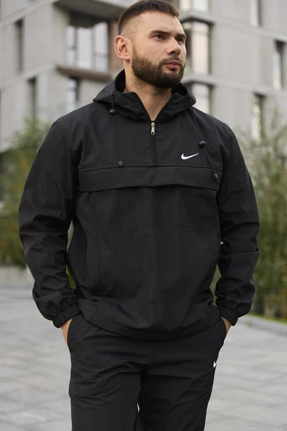 Мужской анорак Nike President черный, ветровка с капюшоном на осень L - изображение 3