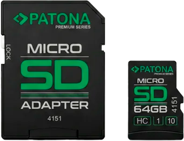 Карта пам'яті PATONA Premium Class 10 U1 64GB + SD-adapter (4055655265546) - Фото 1 Карта пам'яті PATONA Premium Class 10 U1 64GB + SD-adapter (4055655265546) - зображення 1