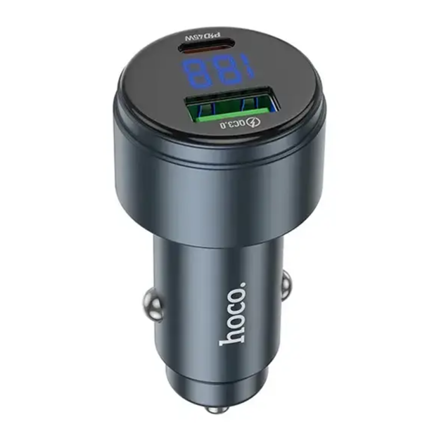Автомобільний зарядний пристрій HOCO Z57B USB-A + USB-C PD 45W QC3.0 63W з LED-дисплеєм, графітовий - Фото 3 Автомобільний зарядний пристрій HOCO Z57B USB-A + USB-C PD 45W QC3.0 63W з LED-дисплеєм, графітовий - зображення 3