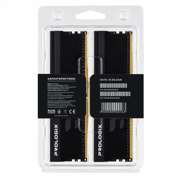 Модуль пам'яті для комп'ютера DDR4 16GB (2x8GB) 3200 MHz Onyx Black RGB Prologix (PRO16GB3200YBR4K) - Фото 5 Модуль пам'яті для комп'ютера DDR4 16GB (2x8GB) 3200 MHz Onyx Black RGB Prologix (PRO16GB3200YBR4K) - зображення 5