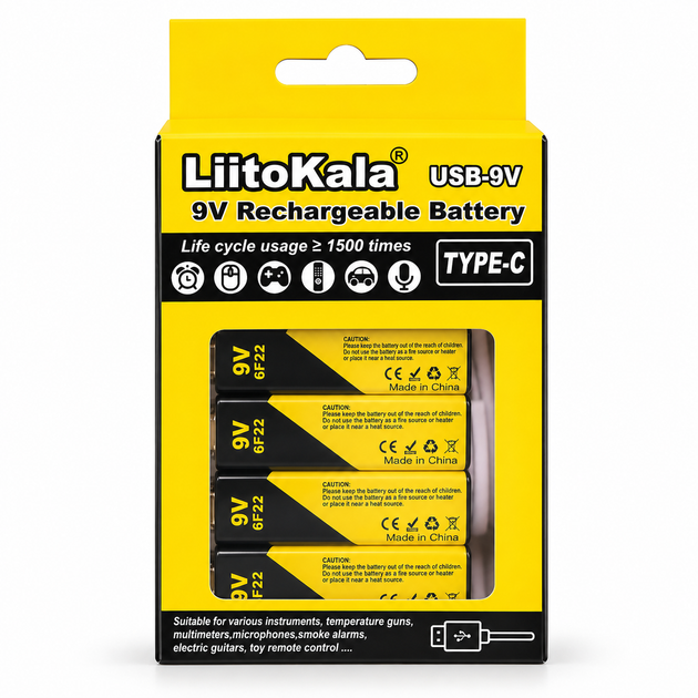 Аккумуляторные батарейки Крона LiitoKala USB 9V 1100 мА·ч Type-C, 9V, набор 4 шт. - изображение 5