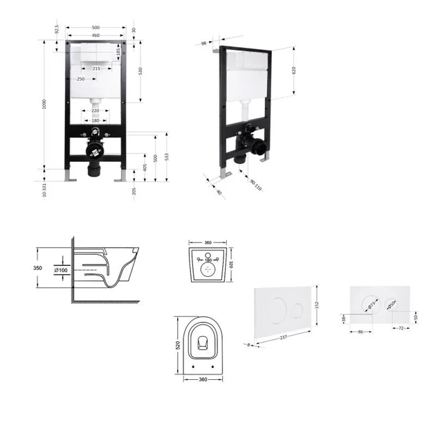 Подвесной унитаз Qtap Swan Ultra Quiet 520x360x320 см керамика белый комплект инсталляции - изображение 2