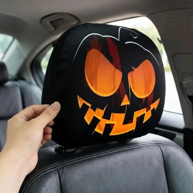Чехол на подголовник автомобиля с принтом в стиле "HALLOWEEN" комплект 2шт, Polyester, Black-Orange - изображение 3