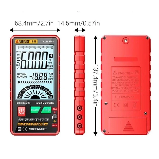 Портативный цифровой мультиметр Aneng 616A Красный - изображение 3