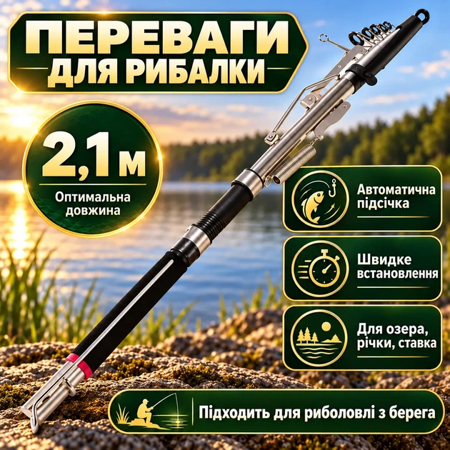 Самопідсікальна телескопічна вудка-спінінг 2,1 м вудка з автоматичним механізмом підсікання телескопічне вудилище - Фото 3 Самопідсікальна телескопічна вудка-спінінг 2,1 м вудка з автоматичним механізмом підсікання телескопічне вудилище - зображення 3