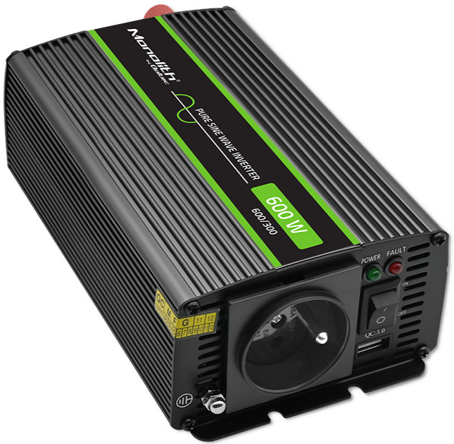Инвертор 12 230В с чистой синусоидой 300/600Вт Qoltec - Фото 1 Инвертор 12 230В с чистой синусоидой 300/600Вт Qoltec - изображение 1