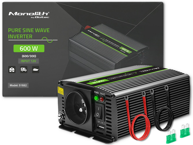 Инвертор 12 230В с чистой синусоидой 300/600Вт Qoltec - Фото 2 Инвертор 12 230В с чистой синусоидой 300/600Вт Qoltec - изображение 2