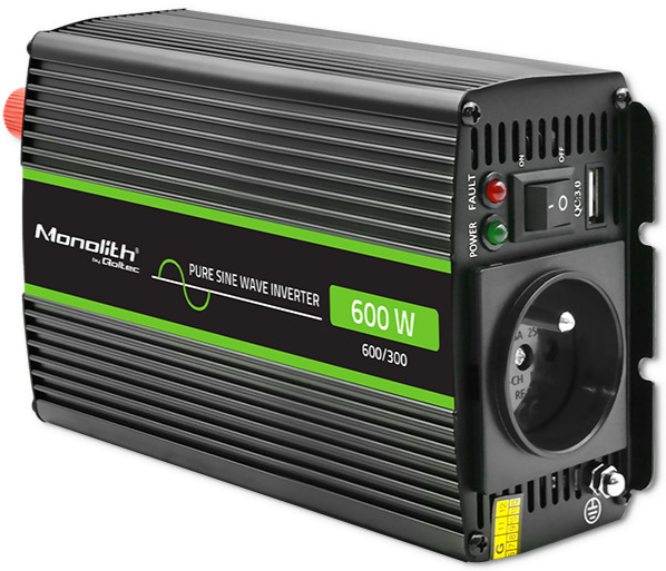 Инвертор 12 230В с чистой синусоидой 300/600Вт Qoltec - Фото 3 Инвертор 12 230В с чистой синусоидой 300/600Вт Qoltec - изображение 3