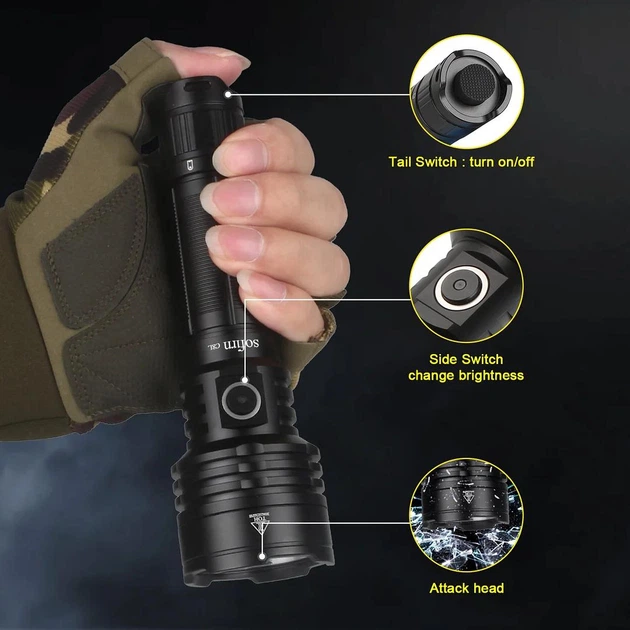 Ліхтар Sofirn C8L Black, 6500K, 21700 3100lm USB-C, Cree XHP50.3 HI (XHP50D) - Фото 5 Ліхтар Sofirn C8L Black, 6500K, 21700 3100lm USB-C, Cree XHP50.3 HI (XHP50D) - изображение 5