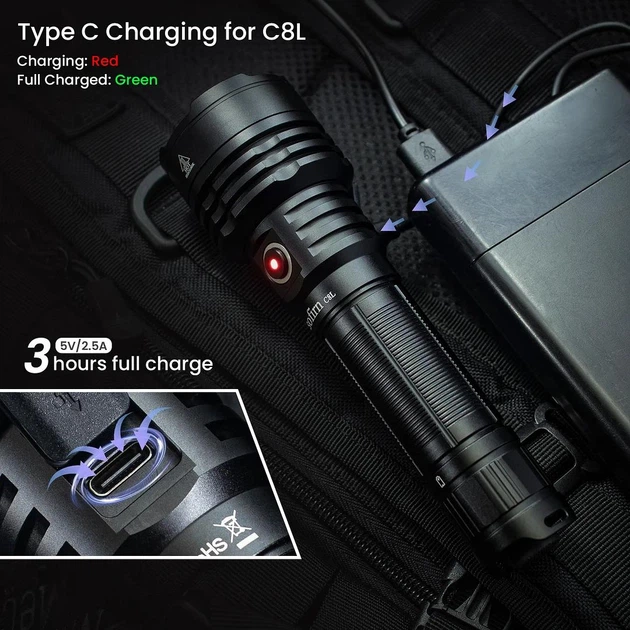 Ліхтар Sofirn C8L Black, 6500K, 21700 3100lm USB-C, Cree XHP50.3 HI (XHP50D) - Фото 7 Ліхтар Sofirn C8L Black, 6500K, 21700 3100lm USB-C, Cree XHP50.3 HI (XHP50D) - изображение 7