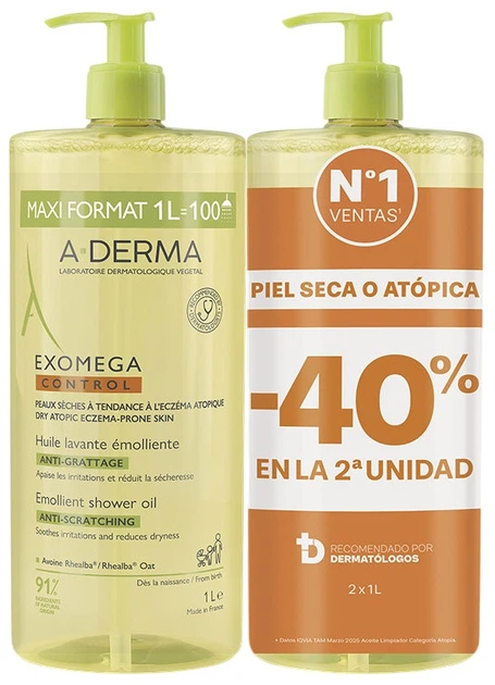 Olejek pod prysznic A-Derma Exomega Control emolientowy 2 x 1000 ml (3282779453806) - Zdjęcie 1 Olejek pod prysznic A-Derma Exomega Control emolientowy 2 x 1000 ml (3282779453806) - obraz 1