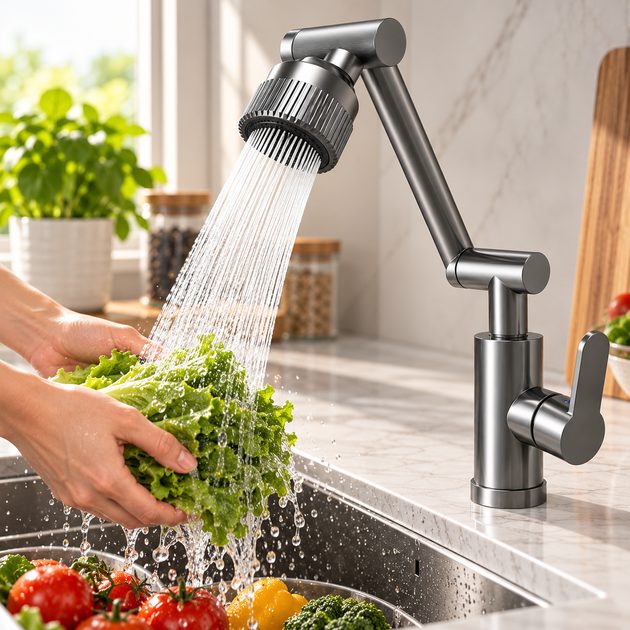 Поворотний змішувач Faucet з аератором / Кран-трансформер 360° - Фото 2 Поворотний змішувач Faucet з аератором / Кран-трансформер 360° - зображення 2