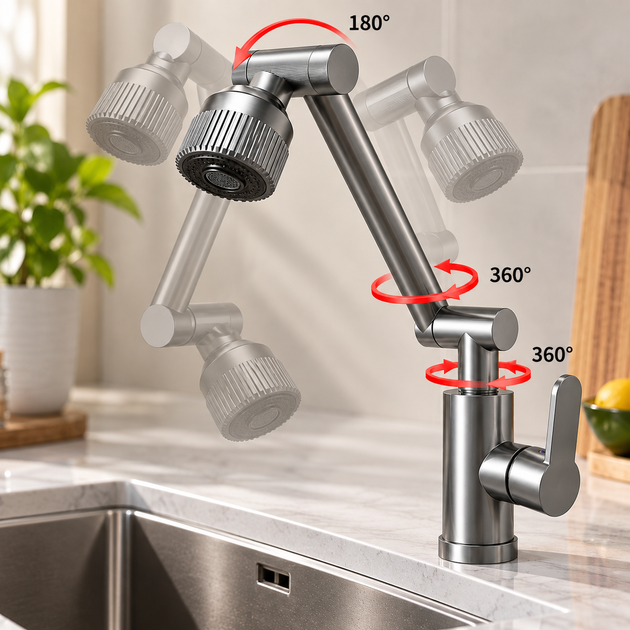 Поворотний змішувач Faucet з аератором / Кран-трансформер 360° - Фото 3 Поворотний змішувач Faucet з аератором / Кран-трансформер 360° - зображення 3