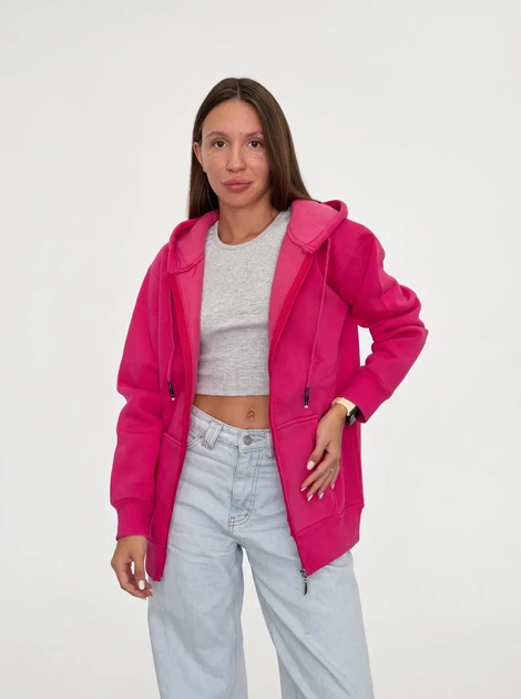 Женское однотонное худи на молнии Pink Daisy Малиновый M (5021) - изображение 5