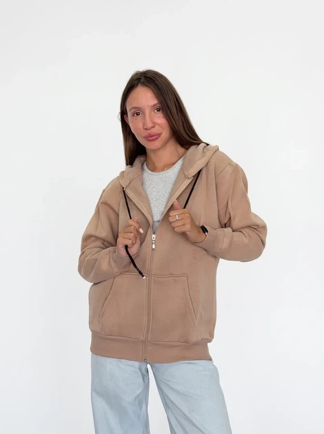 Жіноче однотонне худі на блискавці Pink Daisy Бежевий M (5021) - Фото 1 Жіноче однотонне худі на блискавці Pink Daisy Бежевий M (5021) - зображення 1