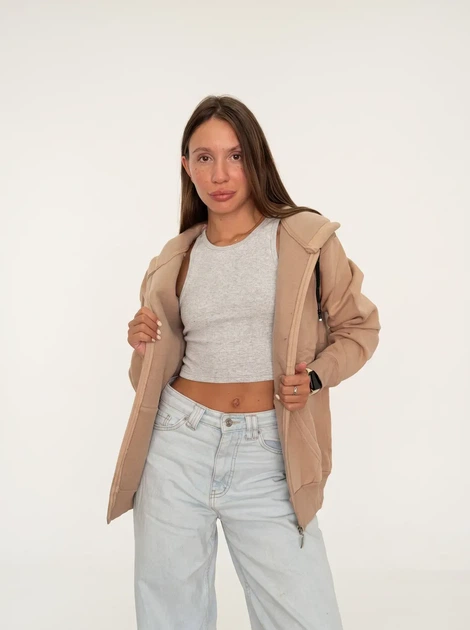 Жіноче однотонне худі на блискавці Pink Daisy Бежевий M (5021) - Фото 4 Жіноче однотонне худі на блискавці Pink Daisy Бежевий M (5021) - зображення 4